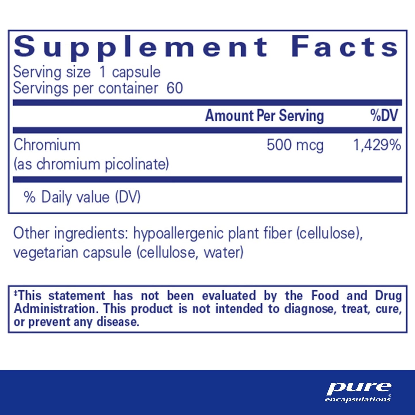 Chromium (picolinate) 500 mcg. 60 ct.