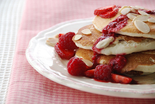 Soy-Nut Pancakes with Strawberry-Banana Sauce Easy Healthy Recipe