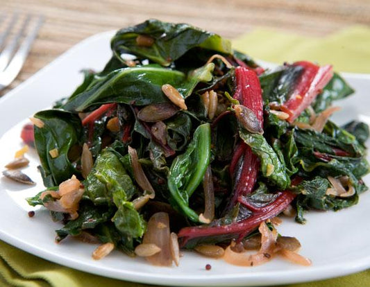 Braised Greens with Red Onion and Sun-Dried Tomatoes Easy Healthy Recipe