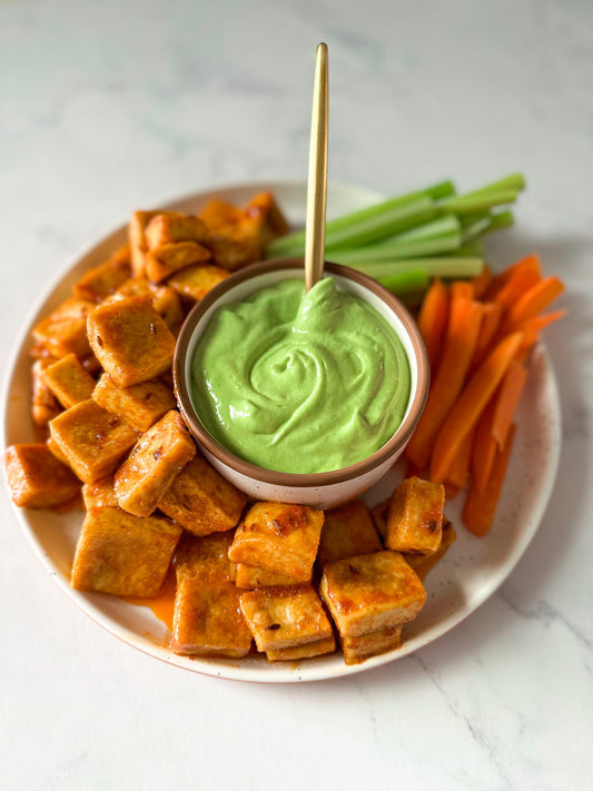 Crispy Buffalo Tofu with Cilantro-Avocado Ranch Easy Healthy Recipe