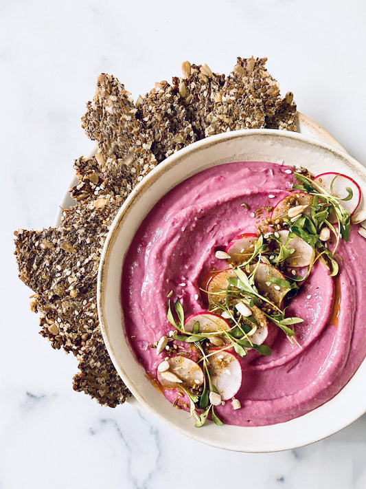 Purple Sweet Potato Hummus & Seed Crackers Easy Healthy Recipe