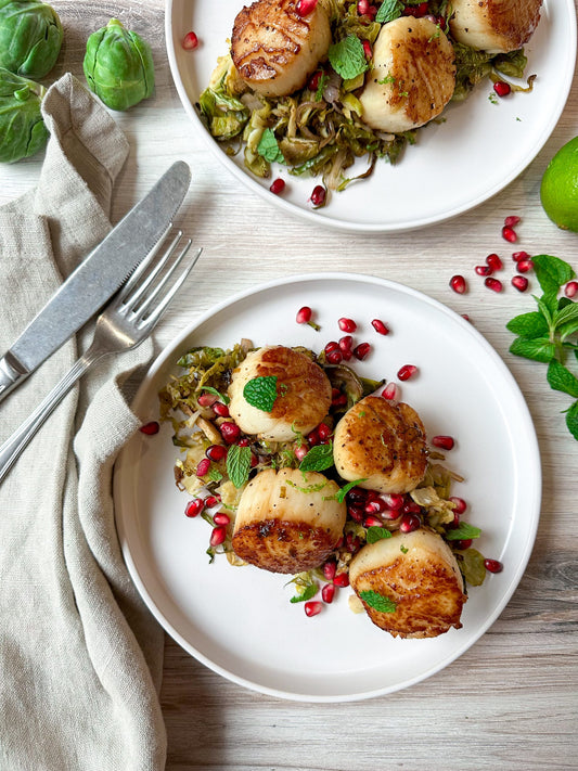 Lime Seared Scallops with Roasted Brussels Sprouts Easy Healthy Recipe