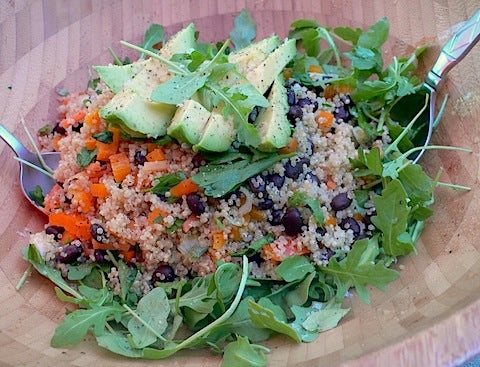 Quinoa Avocado Salad with Black Beans Over Arugula Easy Healthy Recipe
