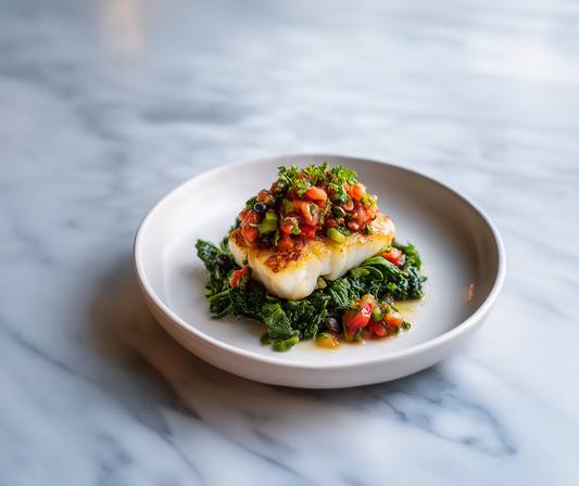 Cod with Tomato, Capers and Garlic