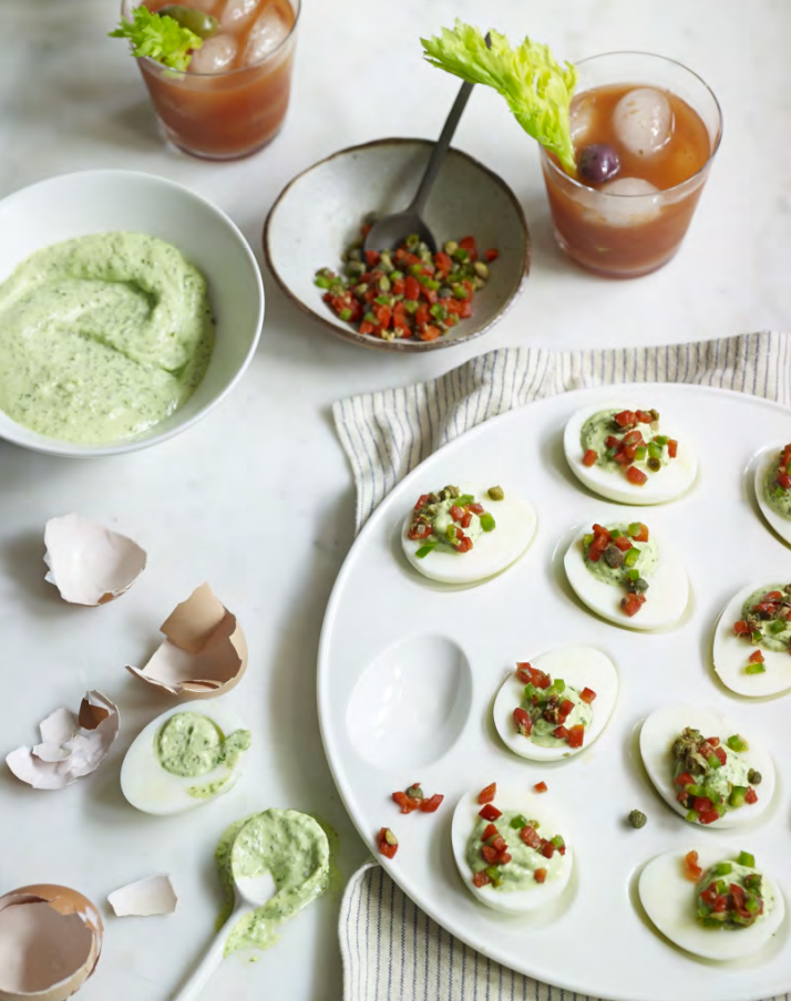Green Deviled Eggs with Roasted Red Peppers Easy Healthy Recipe