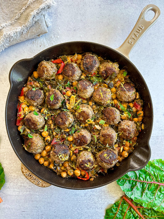 Mediterranean Lamb Meatballs & Chard Easy Healthy Recipe