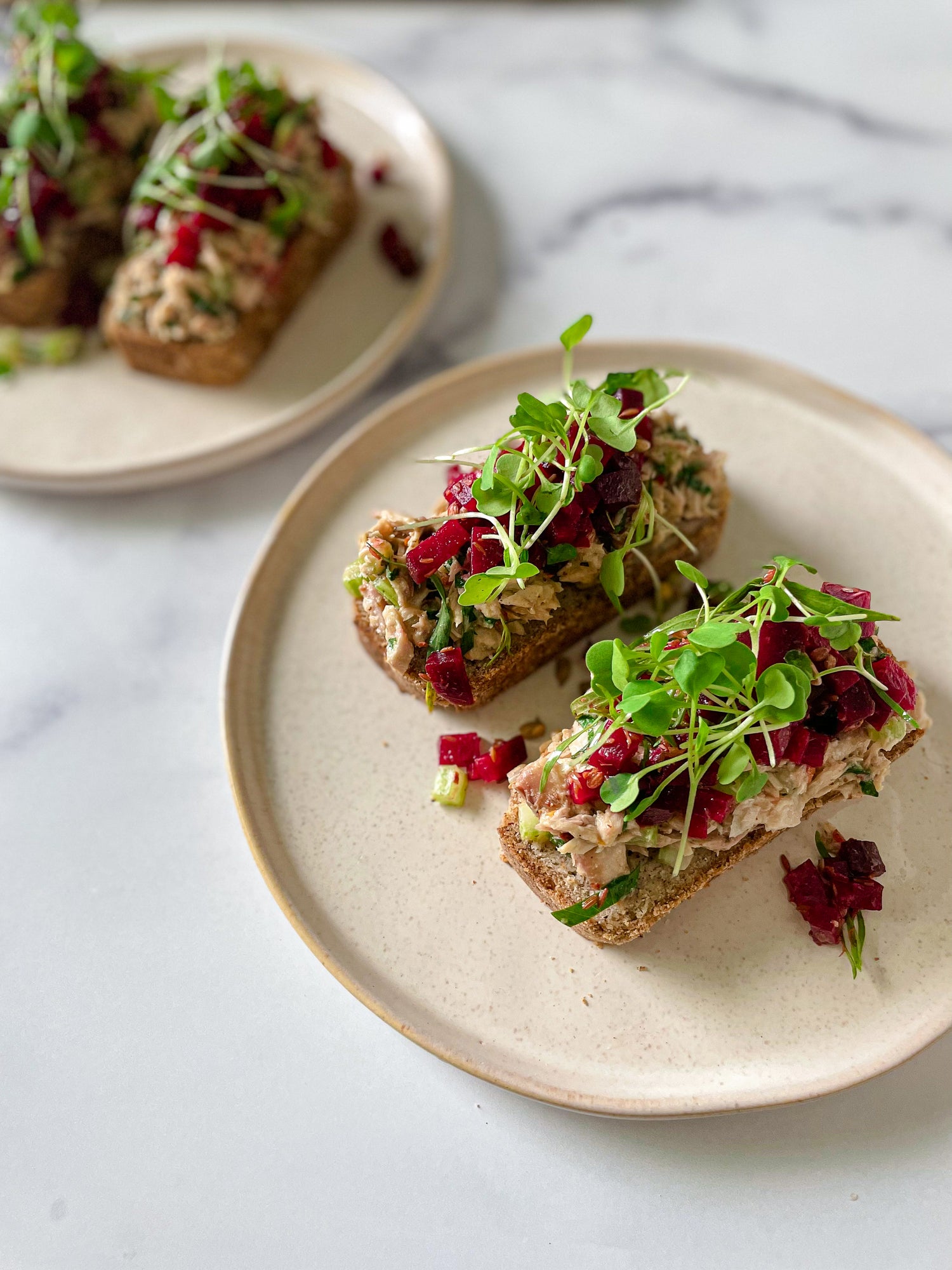 Herbed Mackerel Beet Toast