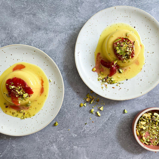 Pistachio Rose Saffron Panna Cotta