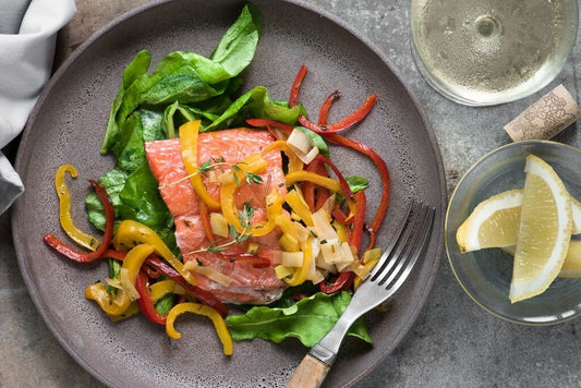 Roasted Salmon with Red Pepper Sauté Easy Healthy Recipe