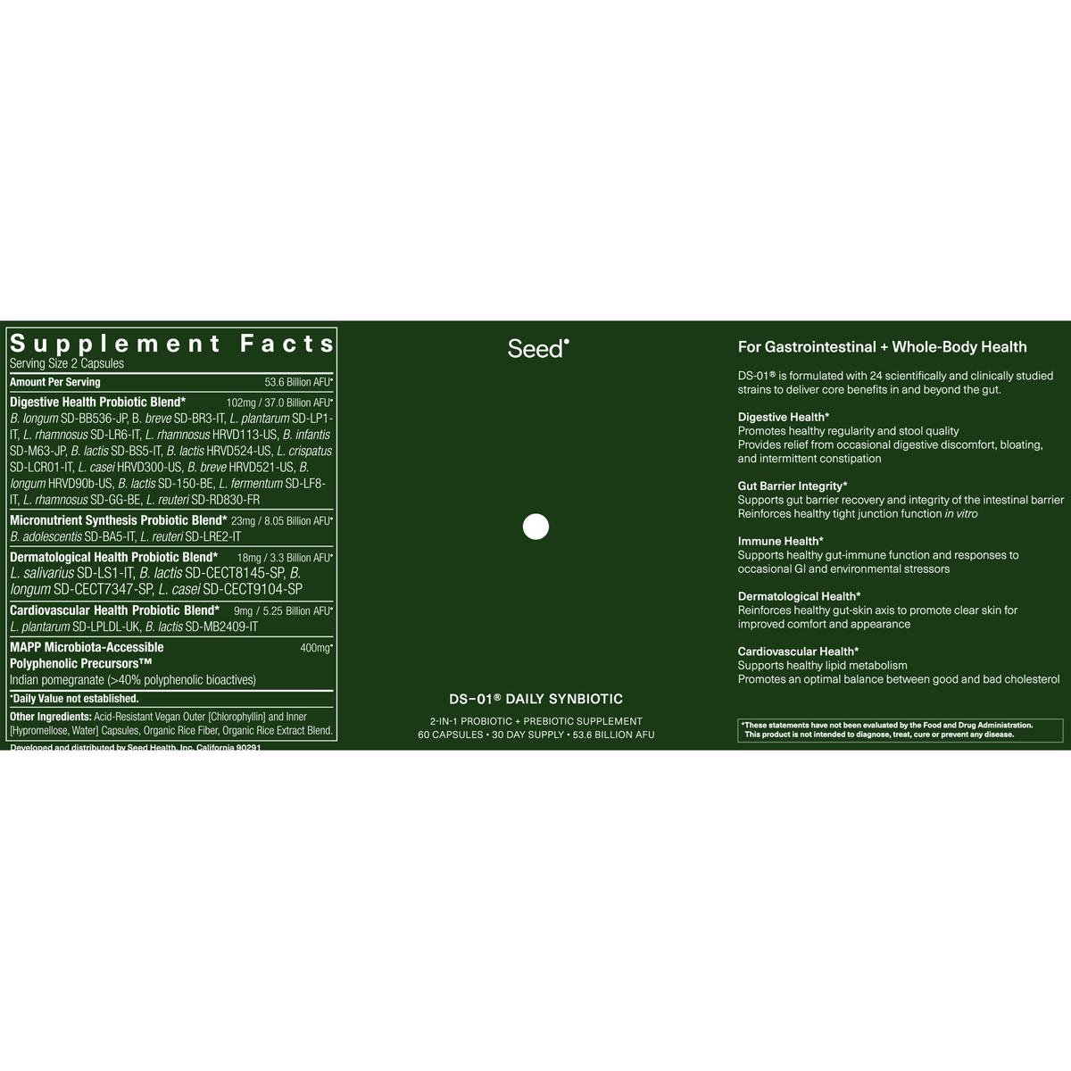 Generic Probiotic Label Seed DS-01® Daily Synbiotic – Mark Hyman, MD