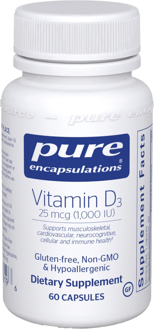 Bottle of Vitamin D3 1000 IU 60 ct.