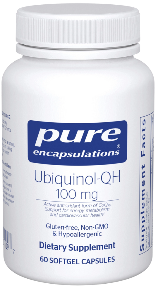 Bottle of CoQ10: Ubiquinol QH: 100 mg