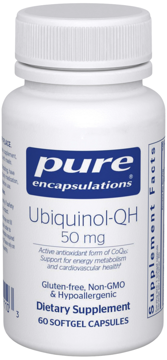 Bottle of CoQ10: Ubiquinol QH: 50 mg
