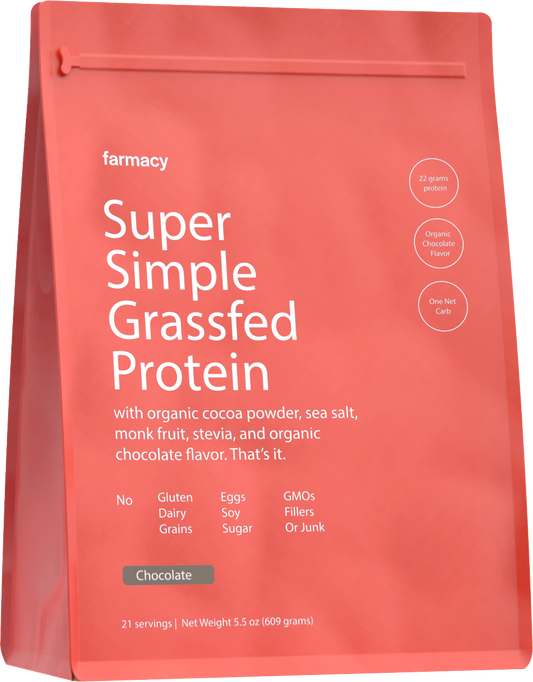 Bottle of Super Simple Grassfed Protein Chocolate